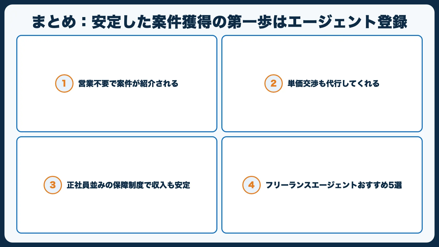 まとめ：安定した案件獲得の第一歩はエージェント登録